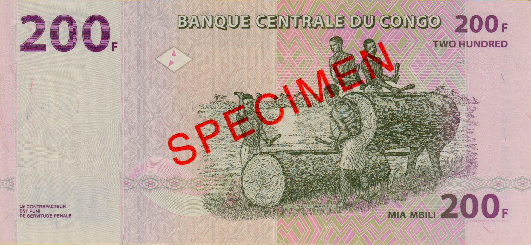 Congo 200 2007 UNC P-95/S [SPECIMEN]